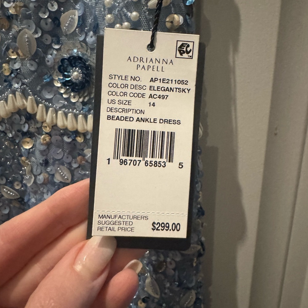 Elegant Blue Evening Gown. Adrianna Papell Women's Beaded Dress. NWT - Picture 8 of 11